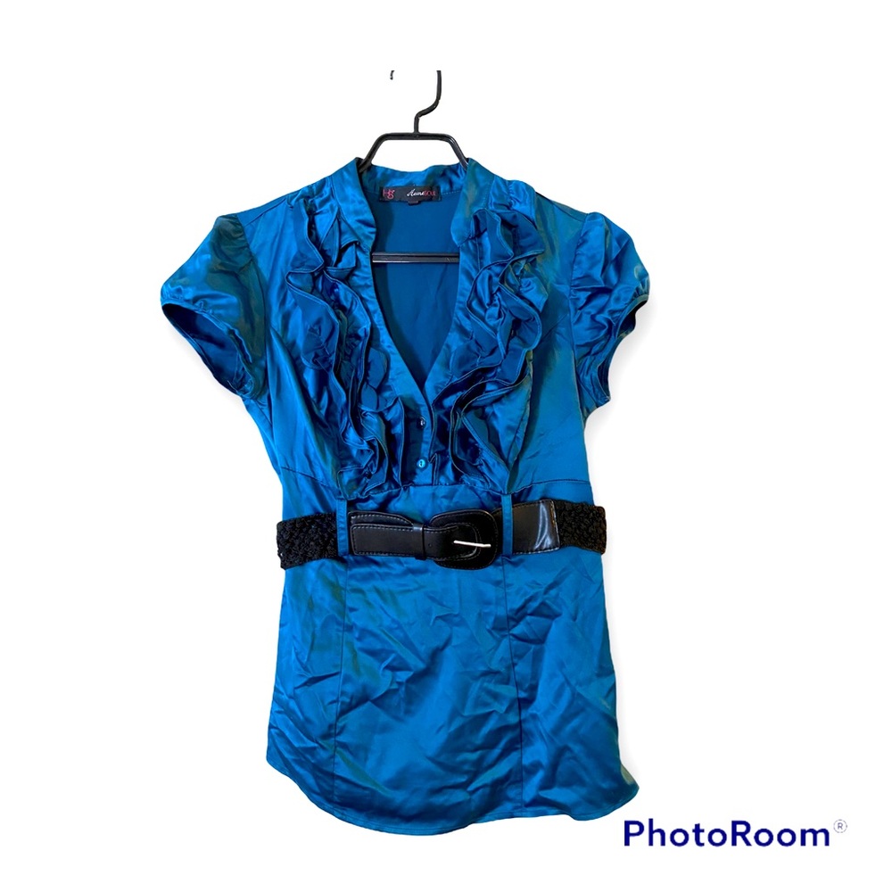 ✨ Heart Soul Teal Blue Ruffle Blouse - Size S ✨